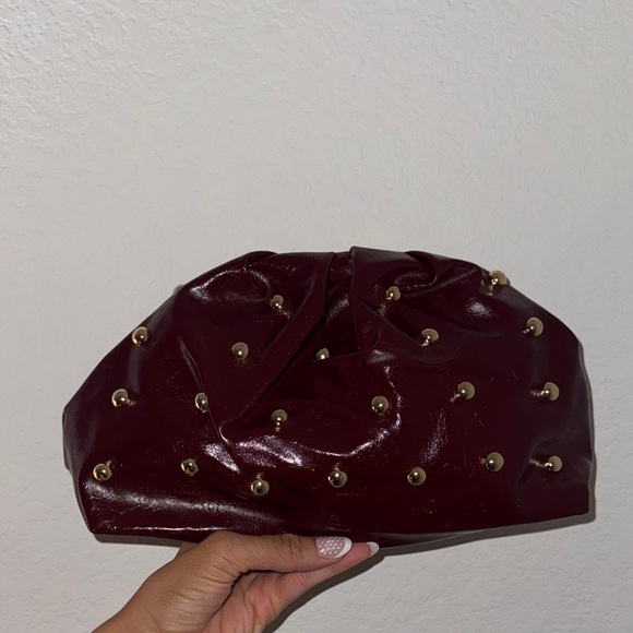 Handbags - Studded Burgundy Clutch
